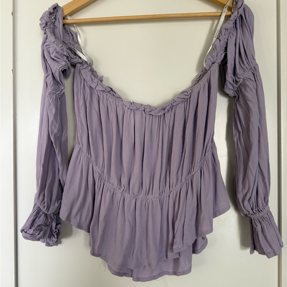 Eloquii Purple Ruched Long Sleeve Blouse